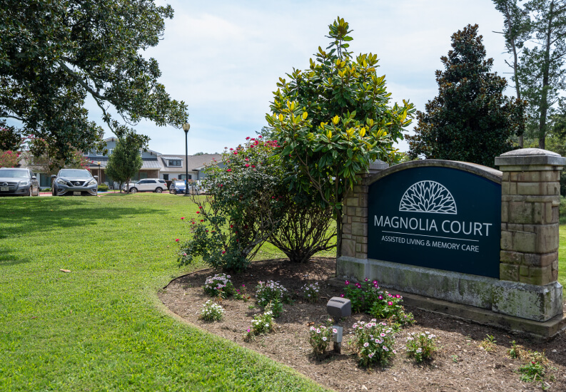 Entrance Monument Sign with Flowering Landscaping at Assisted Living Facility Entrance Monument Sign with Flowering Landscaping at Assisted Living Facility
